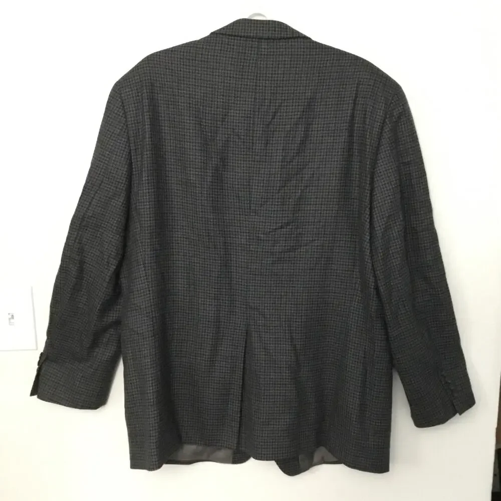 Ralph Lauren Chaps Jacket 46R Gray/Black Wool Blazer Coat Houndstooth
